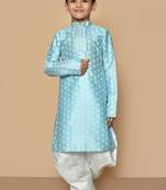 Blue printed art silk boys-dhoti-kurta