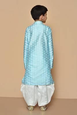 Blue printed art silk boys-dhoti-kurta 2