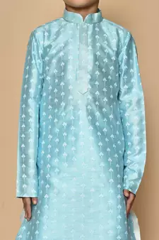 Blue printed art silk boys-dhoti-kurta