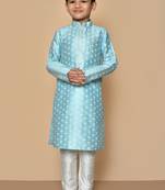 Blue printed art silk boys-kurta-pyjama