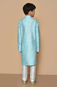 Blue printed art silk boys-kurta-pyjama