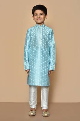 Blue printed art silk boys-kurta-pyjama 4