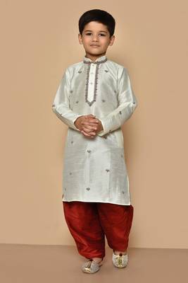 White embroidered art silk boys-dhoti-kurta 1