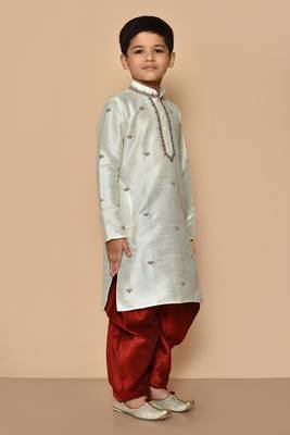 White embroidered art silk boys-dhoti-kurta 2