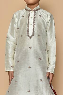 White embroidered art silk boys-dhoti-kurta 4