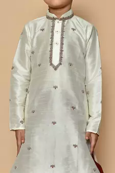 White embroidered art silk boys-dhoti-kurta