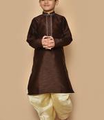 Brown embroidered art silk boys-dhoti-kurta