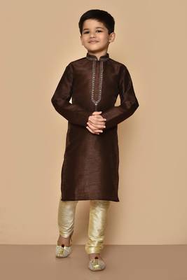 Brown embroidered art silk boys-kurta-pyjama 1