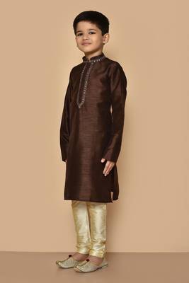 Brown embroidered art silk boys-kurta-pyjama 2
