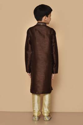 Brown embroidered art silk boys-kurta-pyjama 4