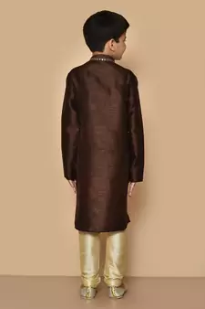 Brown embroidered art silk boys-kurta-pyjama