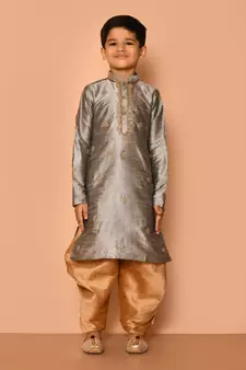 Grey embroidered art silk boys-dhoti-kurta