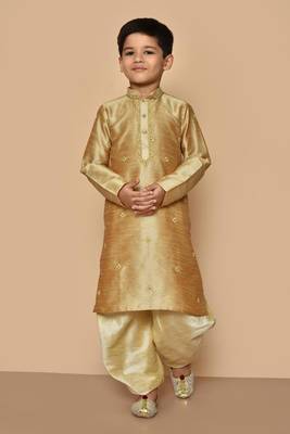 Fawn embroidered art silk boys-dhoti-kurta 1