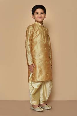 Fawn embroidered art silk boys-dhoti-kurta 2