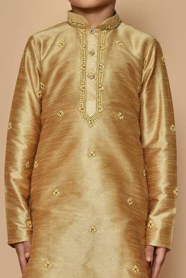 Fawn embroidered art silk boys-dhoti-kurta 4