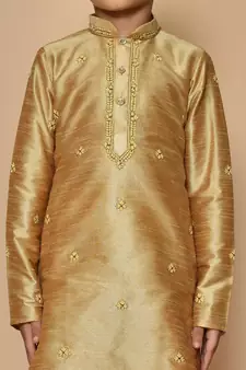 Fawn embroidered art silk boys-dhoti-kurta