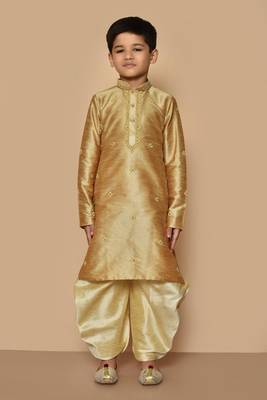 Fawn embroidered art silk boys-dhoti-kurta 5
