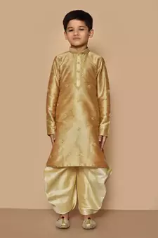 Fawn embroidered art silk boys-dhoti-kurta