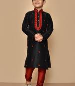 Black embroidered art silk boys-kurta-pyjama