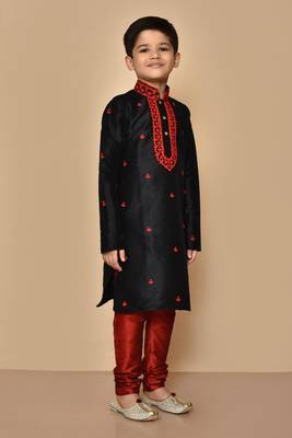Black embroidered art silk boys-kurta-pyjama 2