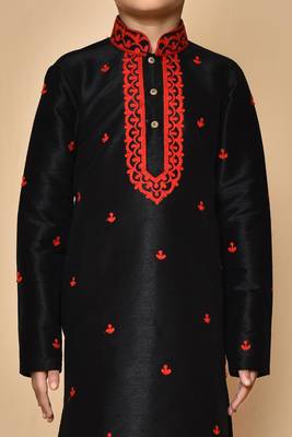 Black embroidered art silk boys-kurta-pyjama 3