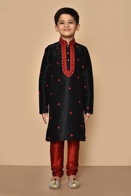 Black embroidered art silk boys-kurta-pyjama 4