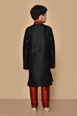 Black embroidered art silk boys-kurta-pyjama 5