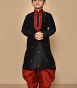 Black embroidered art silk boys-dhoti-kurta