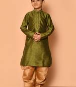 Green embroidered art silk boys-dhoti-kurta