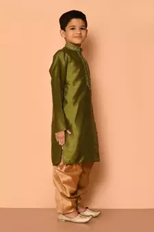 Green embroidered art silk boys-dhoti-kurta
