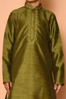 Green embroidered art silk boys-dhoti-kurta
