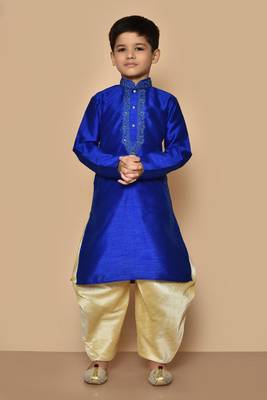 Blue embroidered art silk boys-dhoti-kurta 1