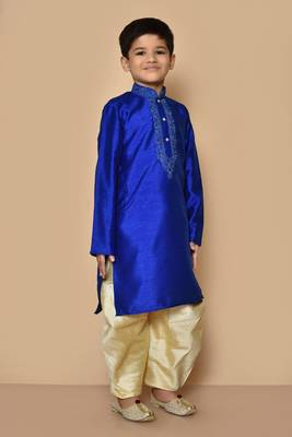 Blue embroidered art silk boys-dhoti-kurta 2