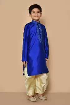 Blue embroidered art silk boys-dhoti-kurta