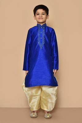 Blue embroidered art silk boys-dhoti-kurta 3