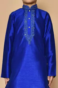 Blue embroidered art silk boys-dhoti-kurta