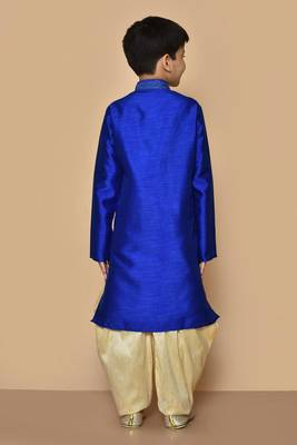 Blue embroidered art silk boys-dhoti-kurta 5