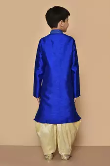 Blue embroidered art silk boys-dhoti-kurta