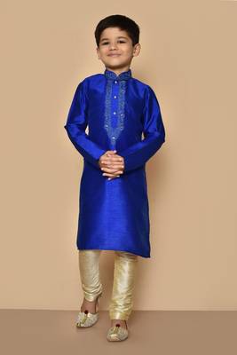 Blue embroidered art silk boys-kurta-pyjama 1
