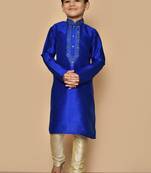 Blue embroidered art silk boys-kurta-pyjama