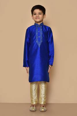 Blue embroidered art silk boys-kurta-pyjama 2