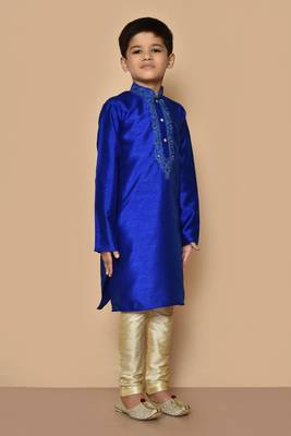 Blue embroidered art silk boys-kurta-pyjama 3