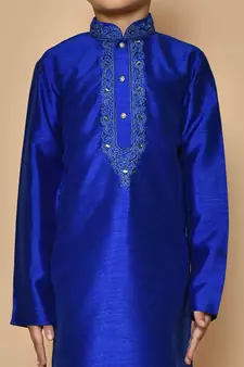 Blue embroidered art silk boys-kurta-pyjama