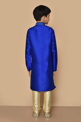 Blue embroidered art silk boys-kurta-pyjama 5