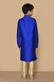 Blue embroidered art silk boys-kurta-pyjama
