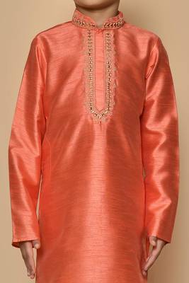 Orange embroidered art silk boys-kurta-pyjama 2