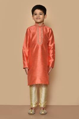 Orange embroidered art silk boys-kurta-pyjama 3