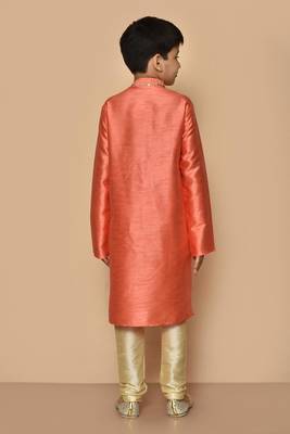 Orange embroidered art silk boys-kurta-pyjama 5