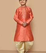 Orange embroidered art silk boys-dhoti-kurta