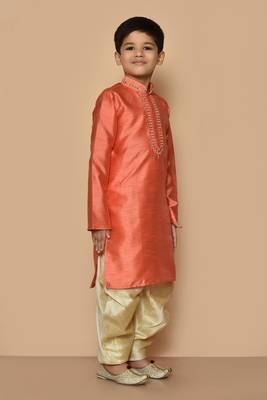 Orange embroidered art silk boys-dhoti-kurta 2
